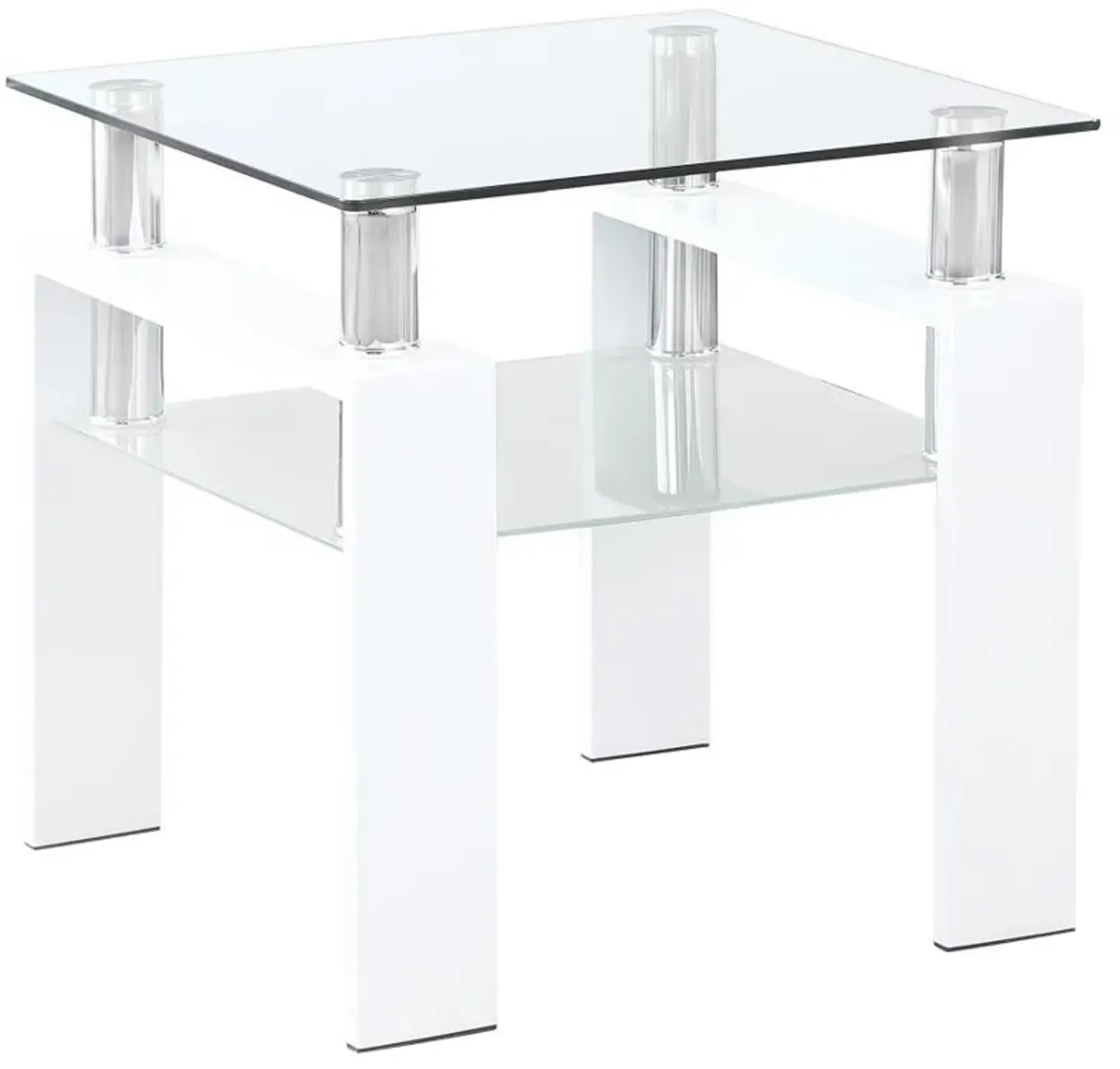 Dyer - 1-Shelf Square Glass Top Side End Table - White