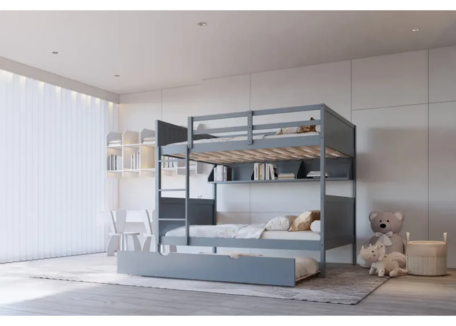 Full over Full Bunk Bed with Pull-Out Trundle