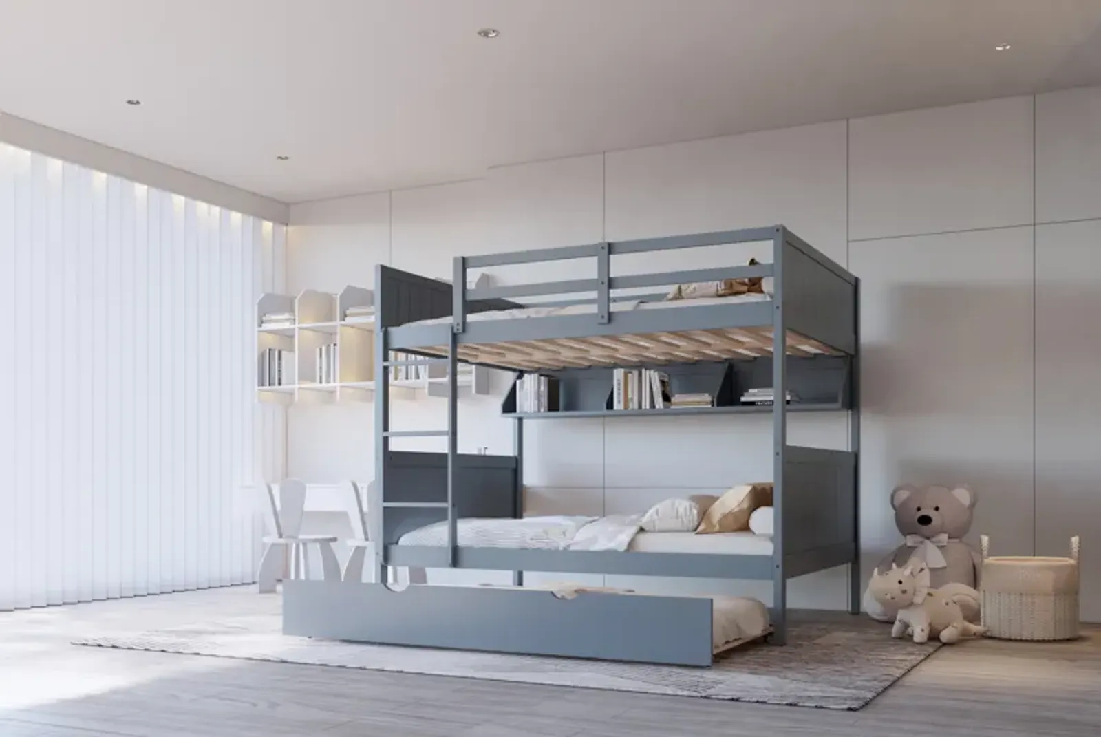 Full over Full Bunk Bed with Pull-Out Trundle