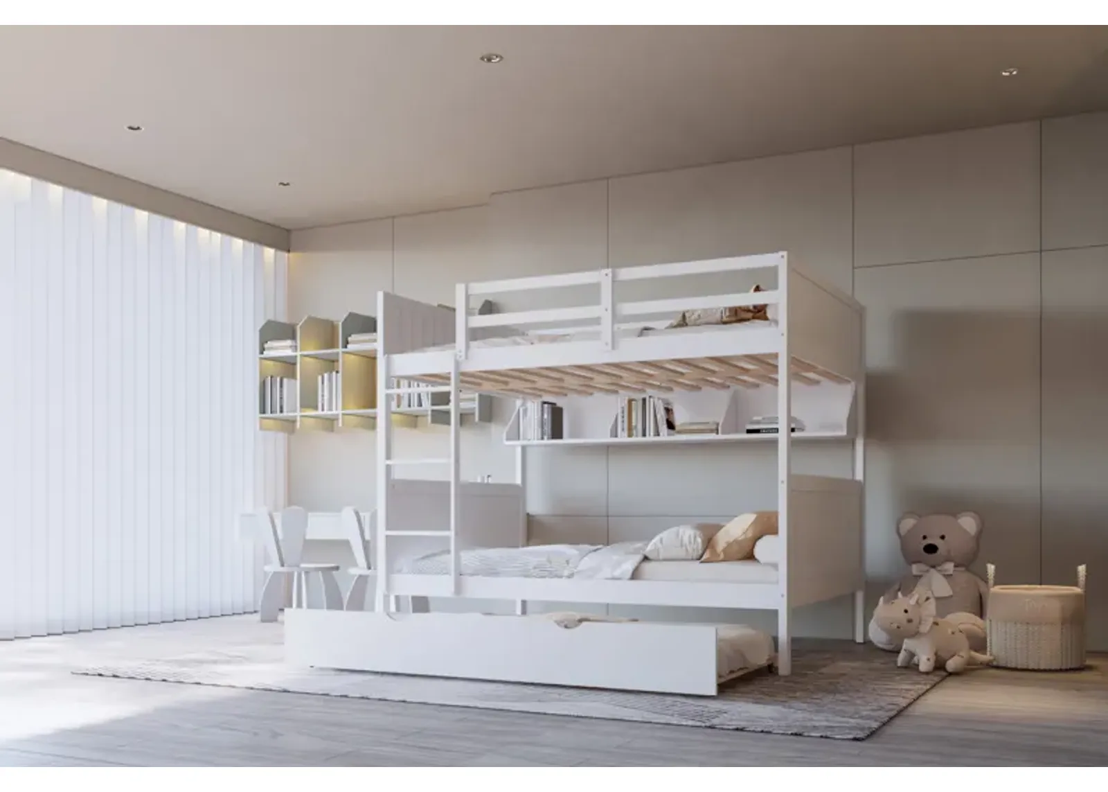 Full over Full Bunk Bed with Pull-Out Trundle