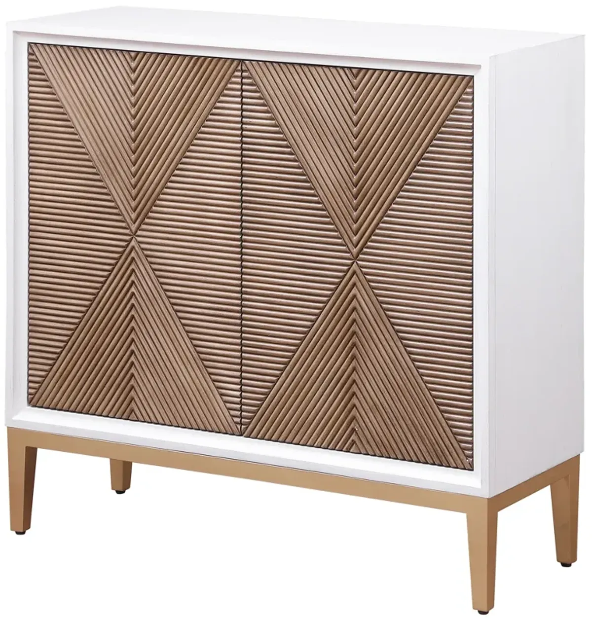 Gretchen - 2 Door Wood Fluted Parquet Cabinet - White And Brown