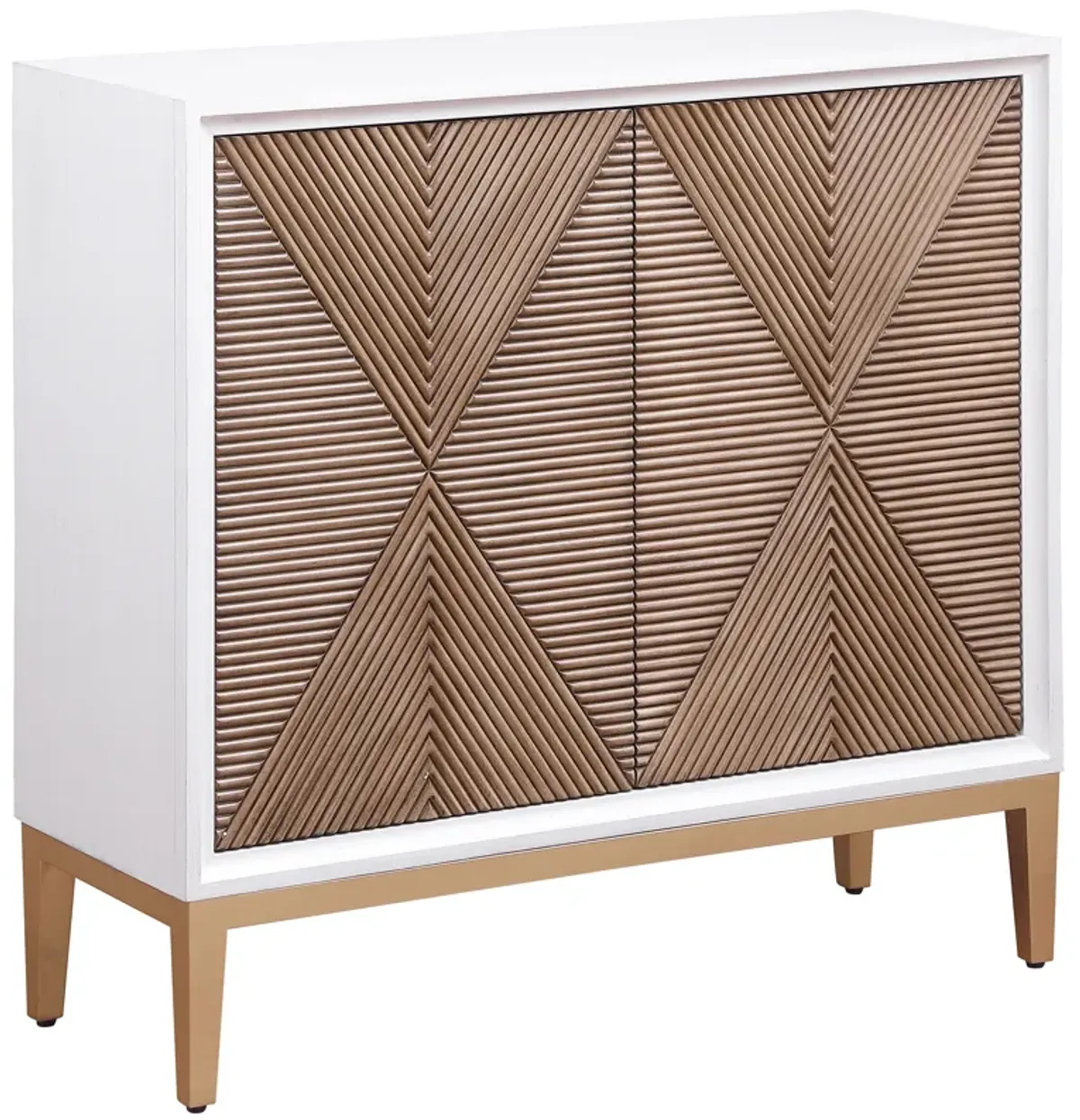 Gretchen - 2 Door Wood Fluted Parquet Cabinet - White And Brown