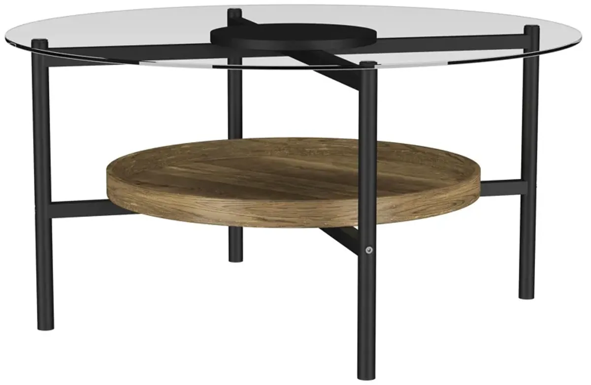 Delfin - Round Glass Top Coffee Table - Black And Brown