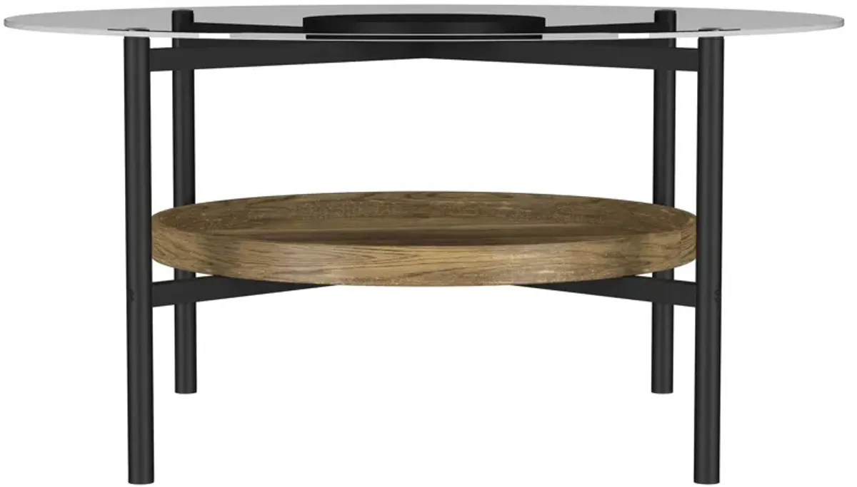 Delfin - Round Glass Top Coffee Table - Black And Brown