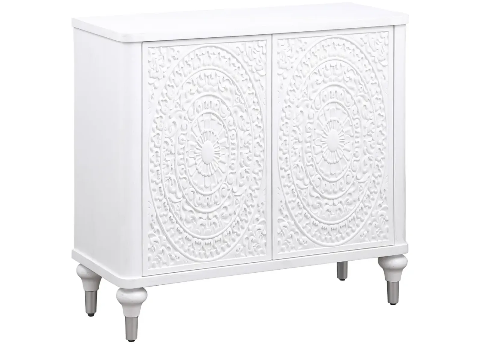 Cardella - 2 Door Mandala Accent Cabinet - Distressed White