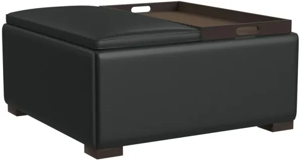 Paris - Multifunctional Upholstered Storage Ottoman With Utility Tray - Black