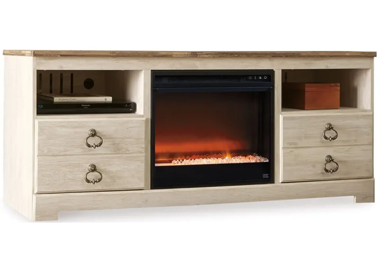 Willowton - Whitewash - 64" TV Stand With Glass/Stone Fireplace Insert