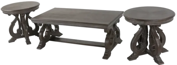 Reclaimed Grey Oak Scroll-Base 3-Piece Coffee Table Set