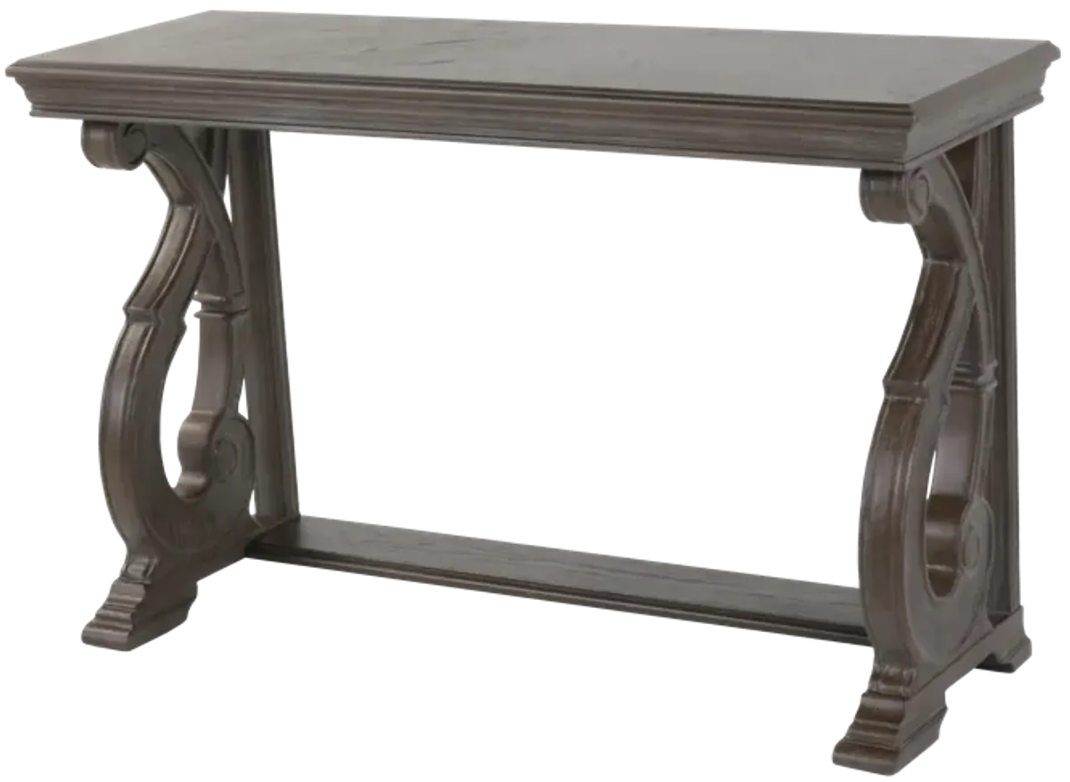 Reclaimed Grey Oak Scroll-Base Sofa Table / Console Table
