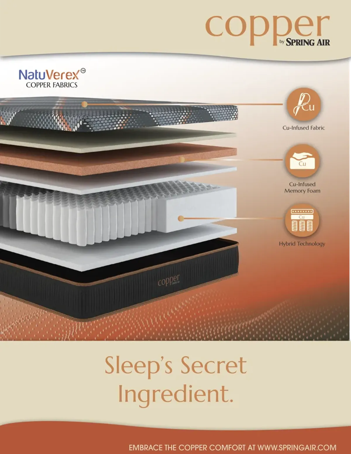 Bingham Hybrid Smooth Top Medium Mattress - Copper