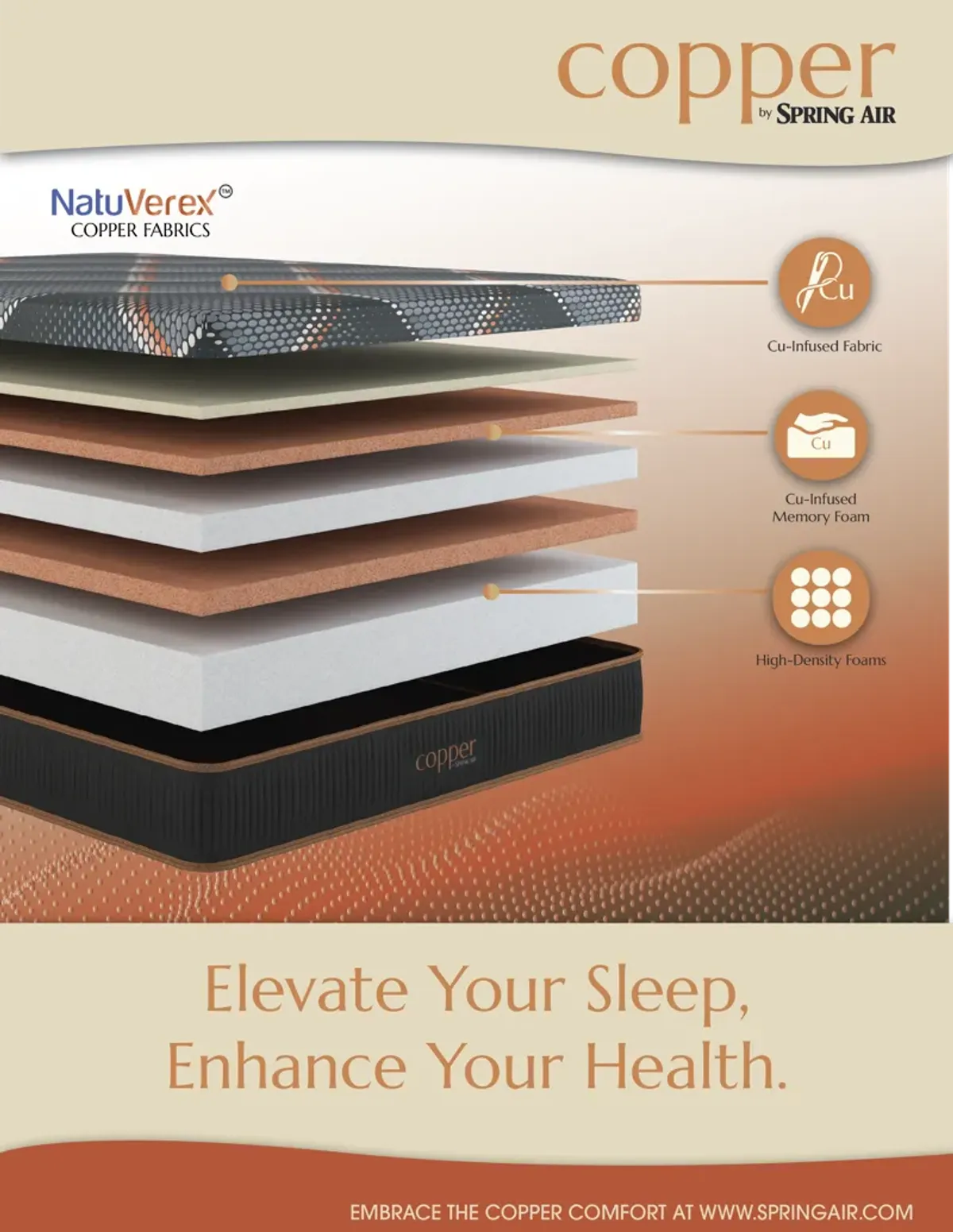 Safford Memory Foam Medium Mattress - Copper