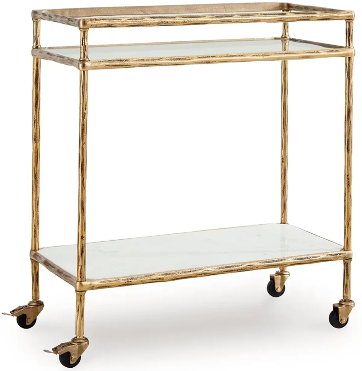 Plattfield - Antique Gold Finish - Bar Cart