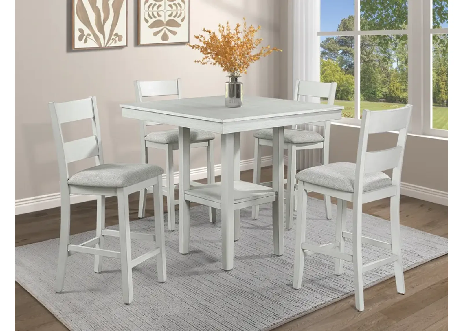 Lester - 5 Piece Counter Height Table Set - Drift Wood