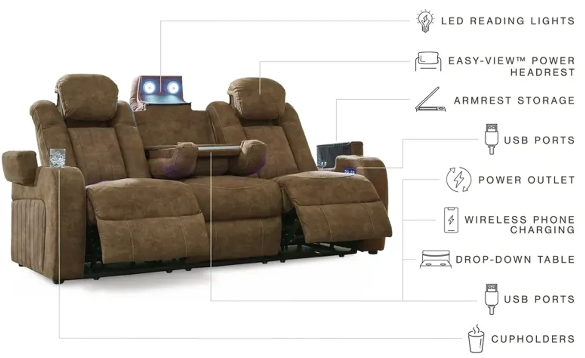 Wolfridge - Brindle - Power Reclining Loveseat With Console /Adj Hdrst