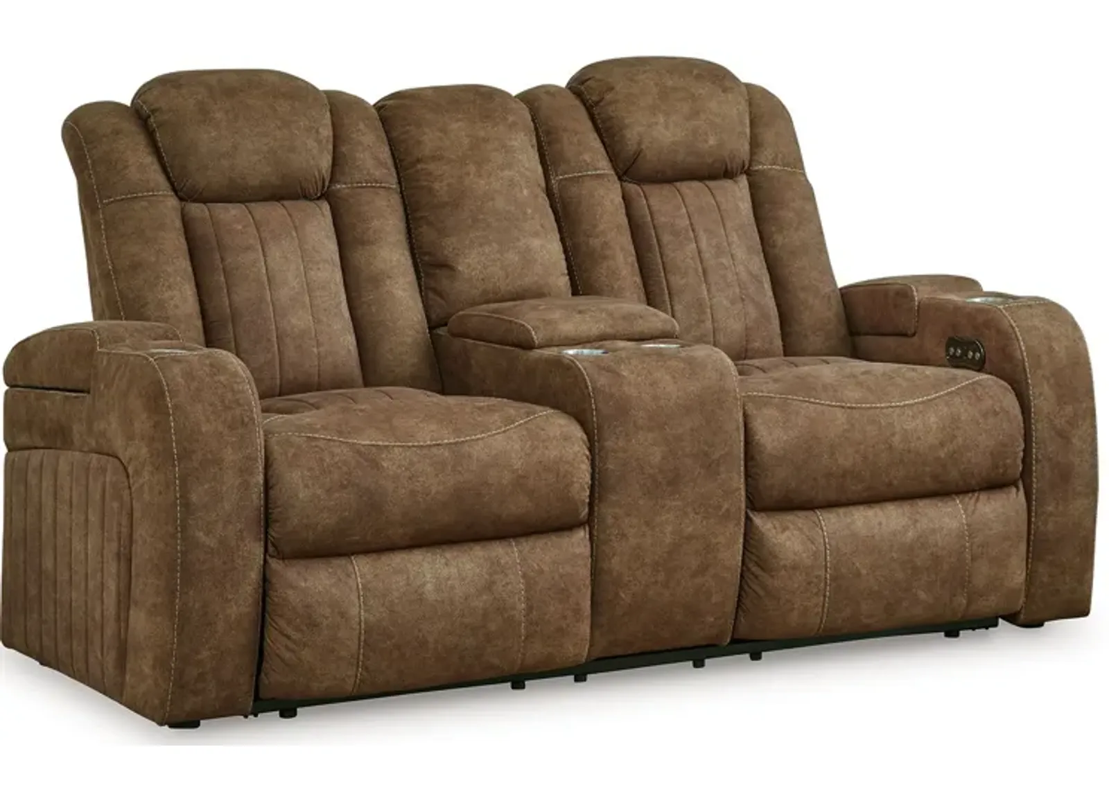 Wolfridge - Brindle - Power Reclining Loveseat With Console /Adj Hdrst