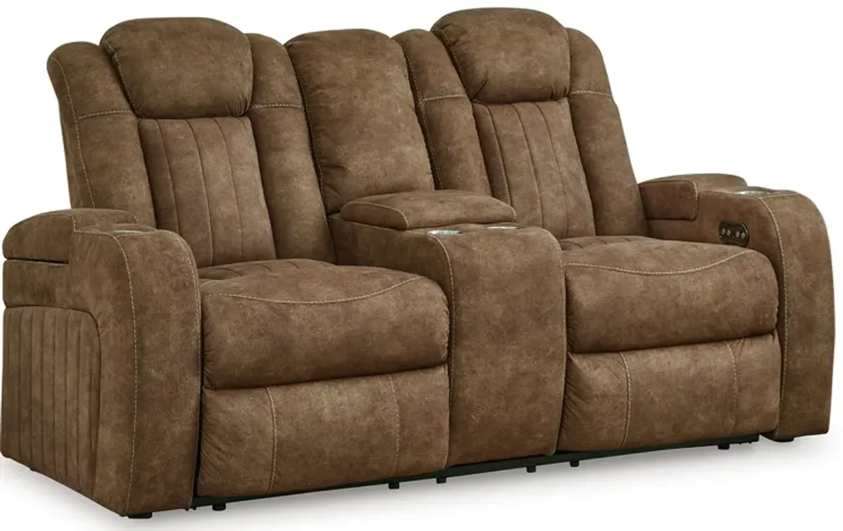 Wolfridge - Brindle - Power Reclining Loveseat With Console /Adj Hdrst