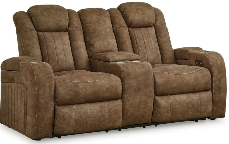 Wolfridge - Brindle - Power Reclining Loveseat With Console /Adj Hdrst