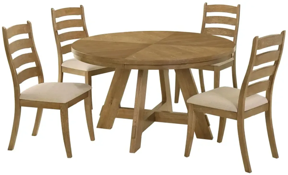 Danvers - 5 Piece Dining Table Set - Brown Oak And Beige