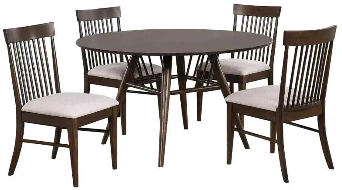 Everton - 5 Piece Round Dining Table Set - Dark Walnut