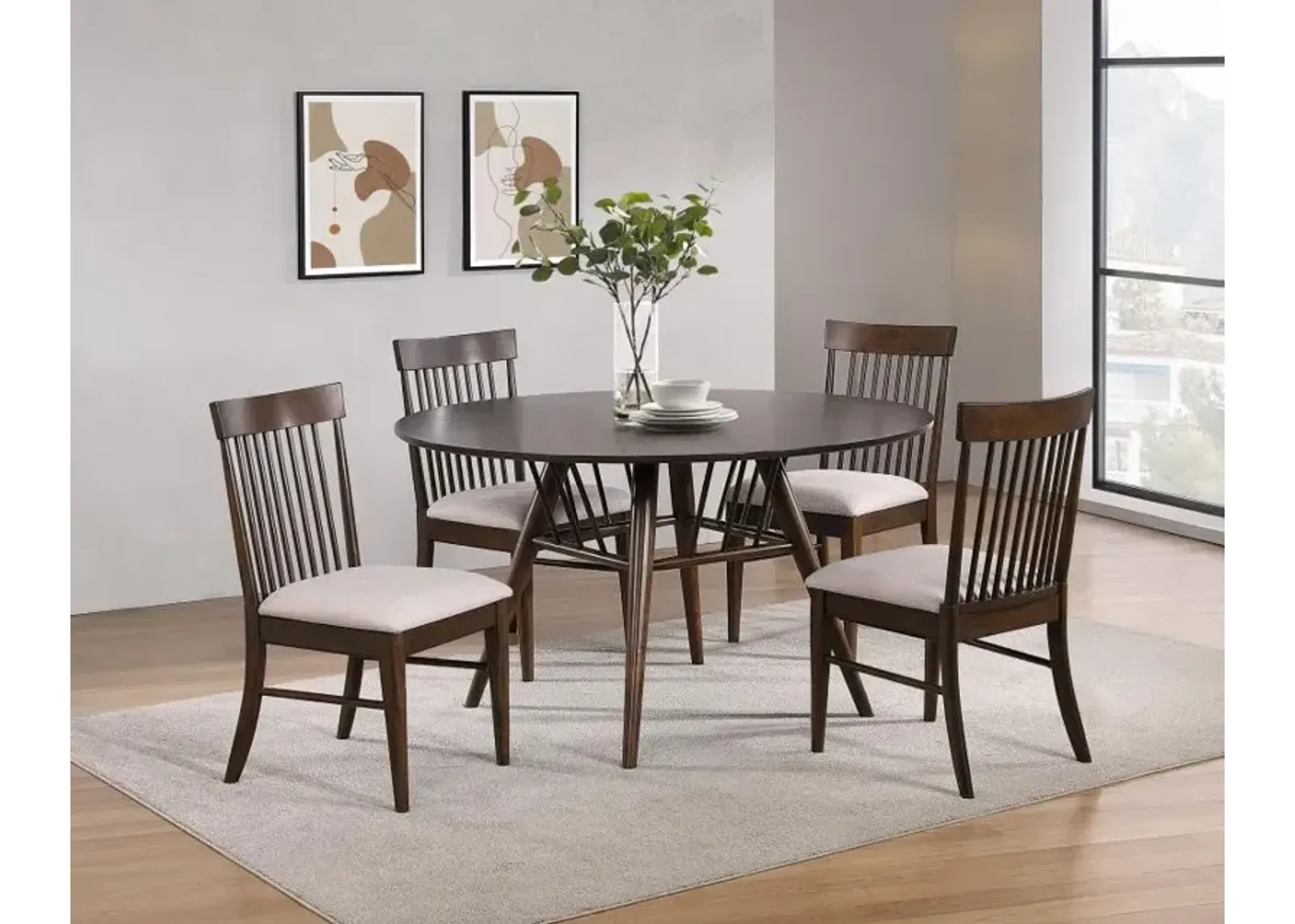 Everton - 5 Piece Round Dining Table Set - Dark Walnut