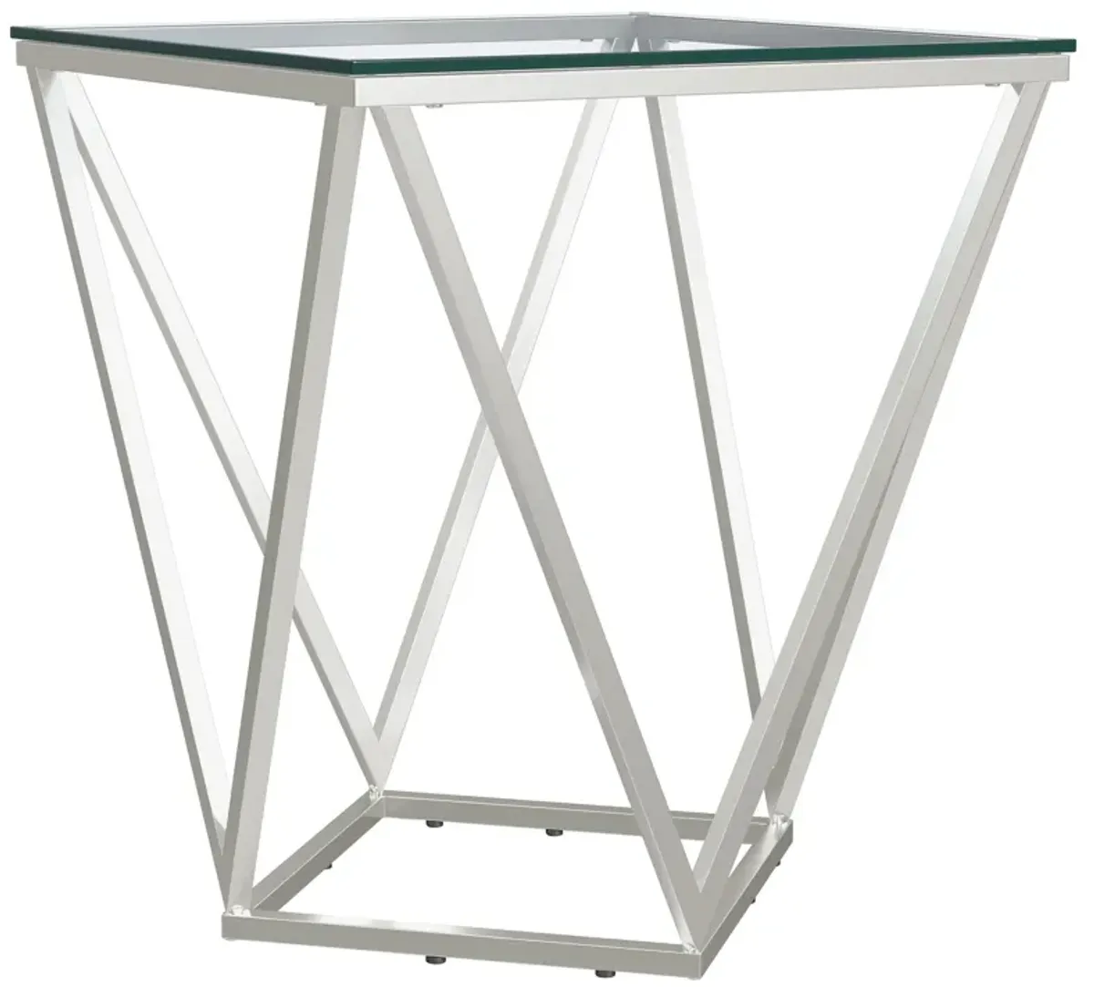 Brittania - Square Glass Top Geometric End Table - Nickel