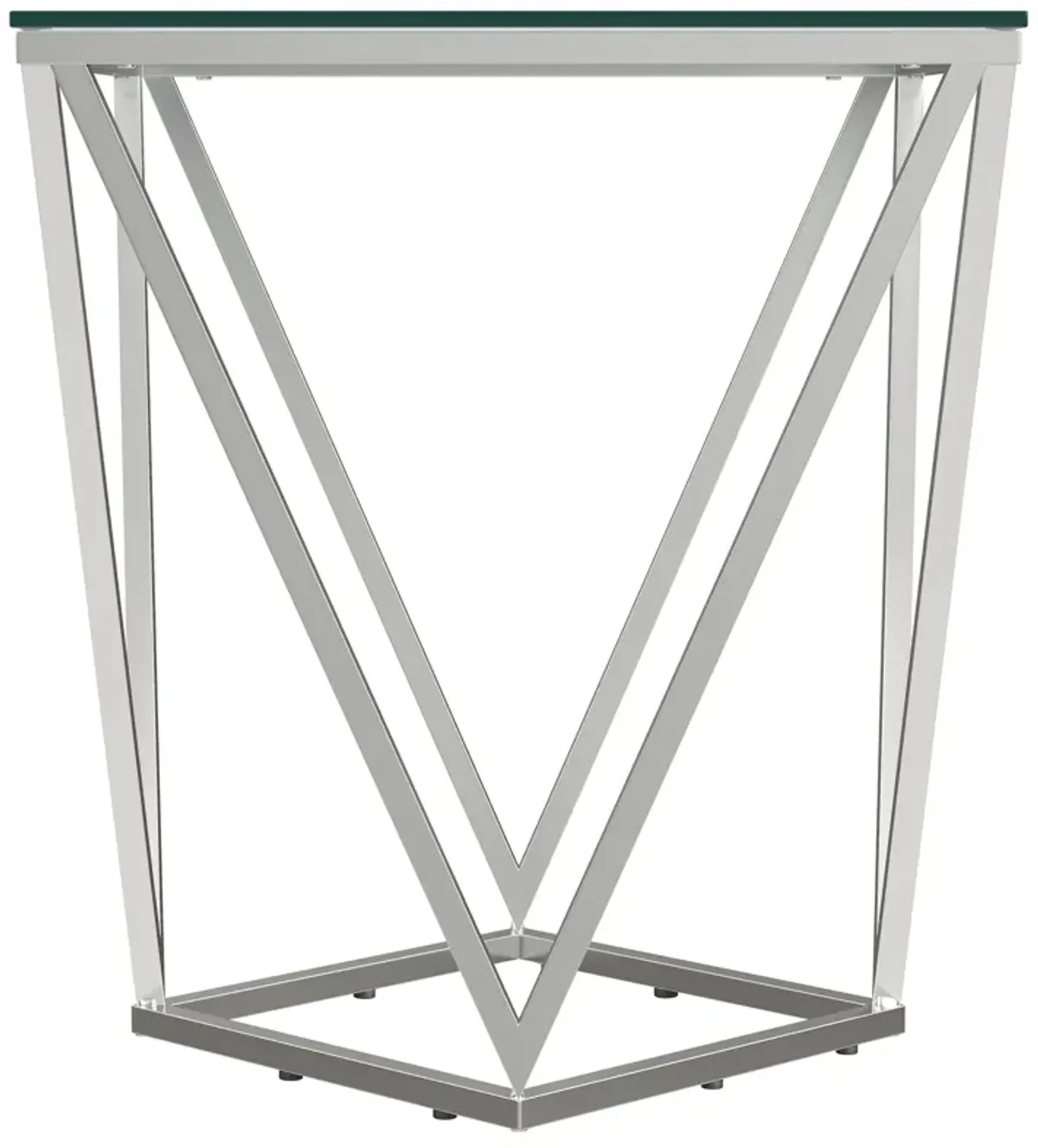 Brittania - Square Glass Top Geometric End Table - Nickel