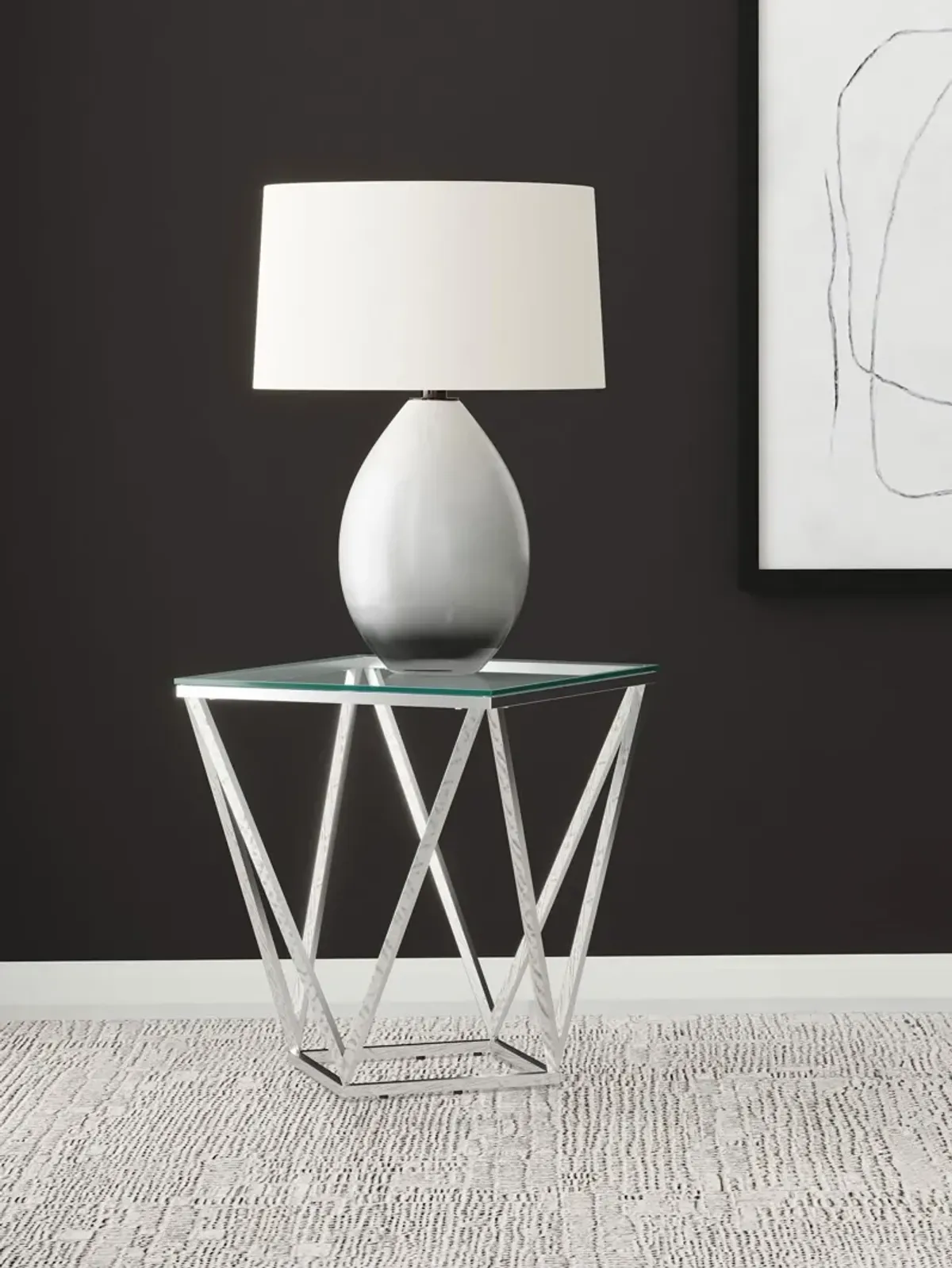 Brittania - Square Glass Top Geometric End Table - Nickel