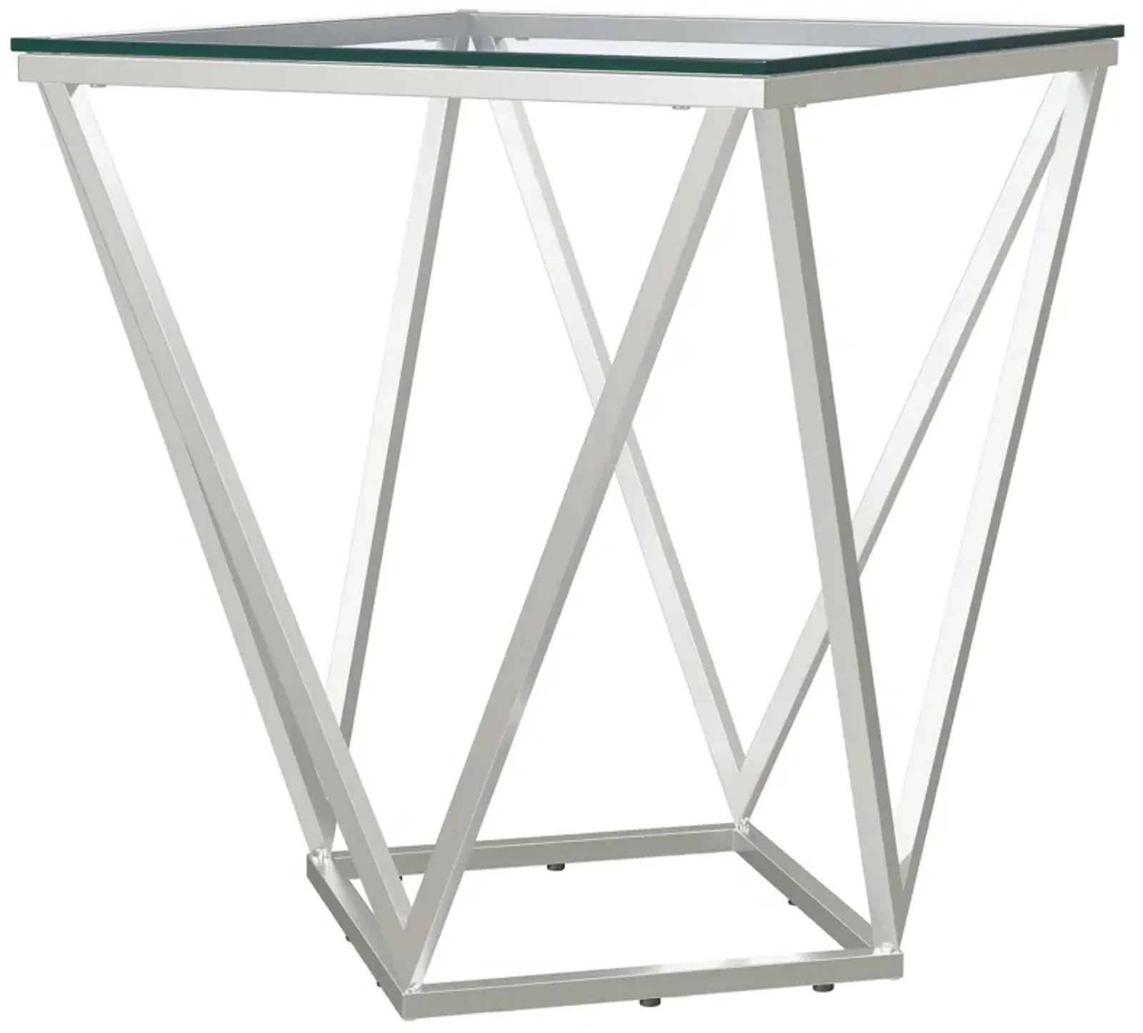 Brittania - Square Glass Top Geometric End Table - Nickel