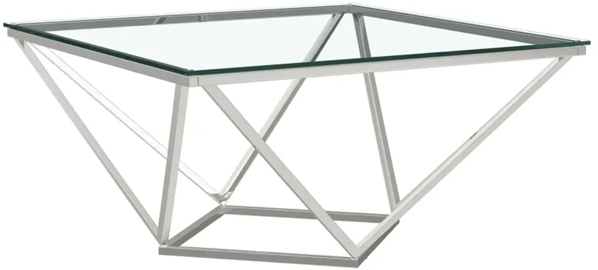 Brittania - Square Glass Top Geometric Coffee Table - Nickel