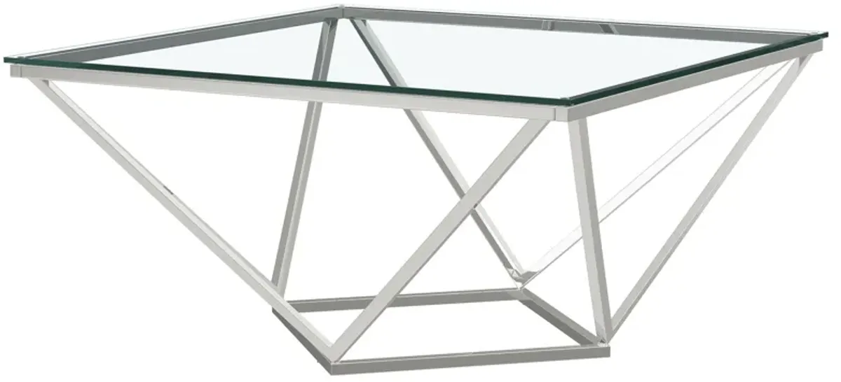 Brittania - Square Glass Top Geometric Coffee Table - Nickel