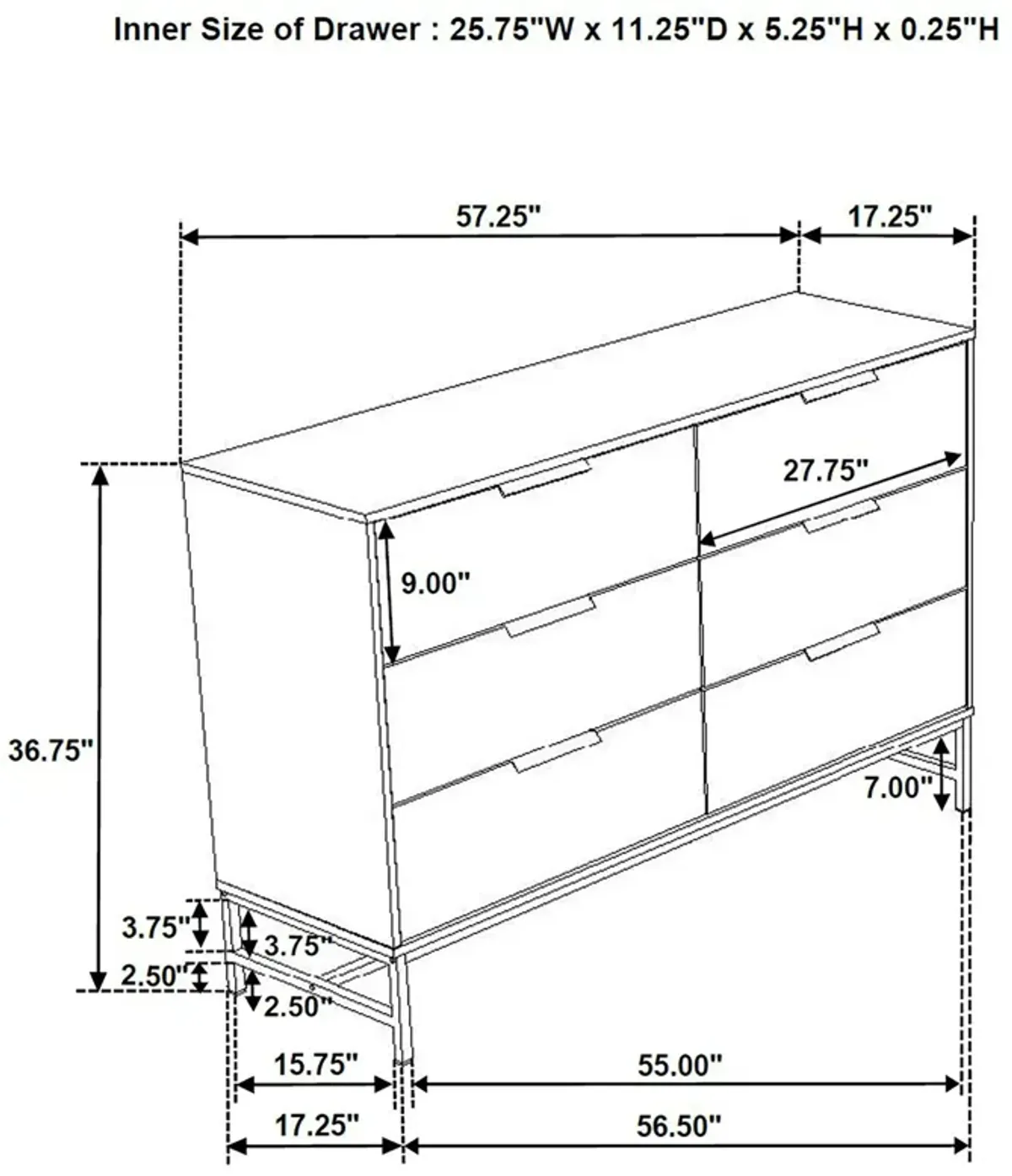 Sonora - 6-Drawer Bedroom Dresser - White