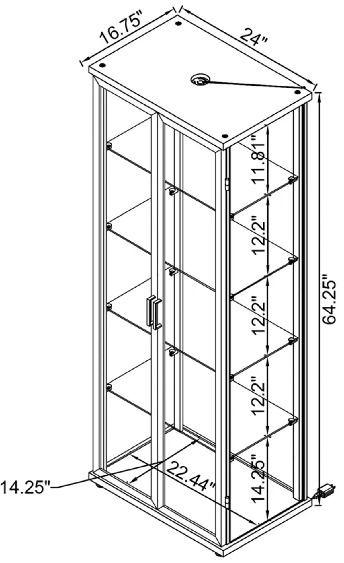 Aero - 5-Shelf Display Curio Cabinet With Led Lighting