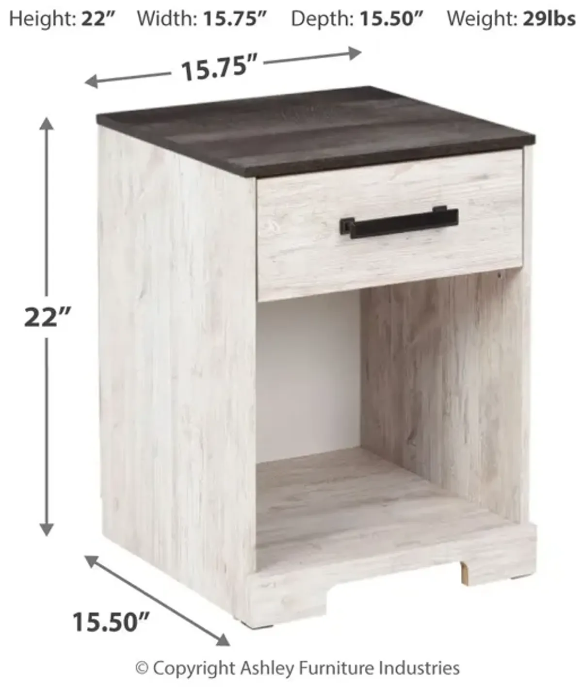 Shawburn - Whitewash / Charcoal Gray - One Drawer Night Stand