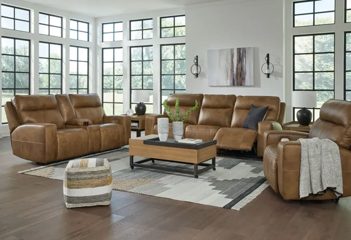Game Plan - Caramel - 3 Pc. - Power Reclining Sofa, Loveseat, Recliner