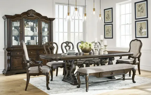 Maylee - 11 Pc. - Dining Extension Table, 4 Side Chairs, 2 Arm Chairs, Storage Bench, Buffet And Hutch - Dark Brown