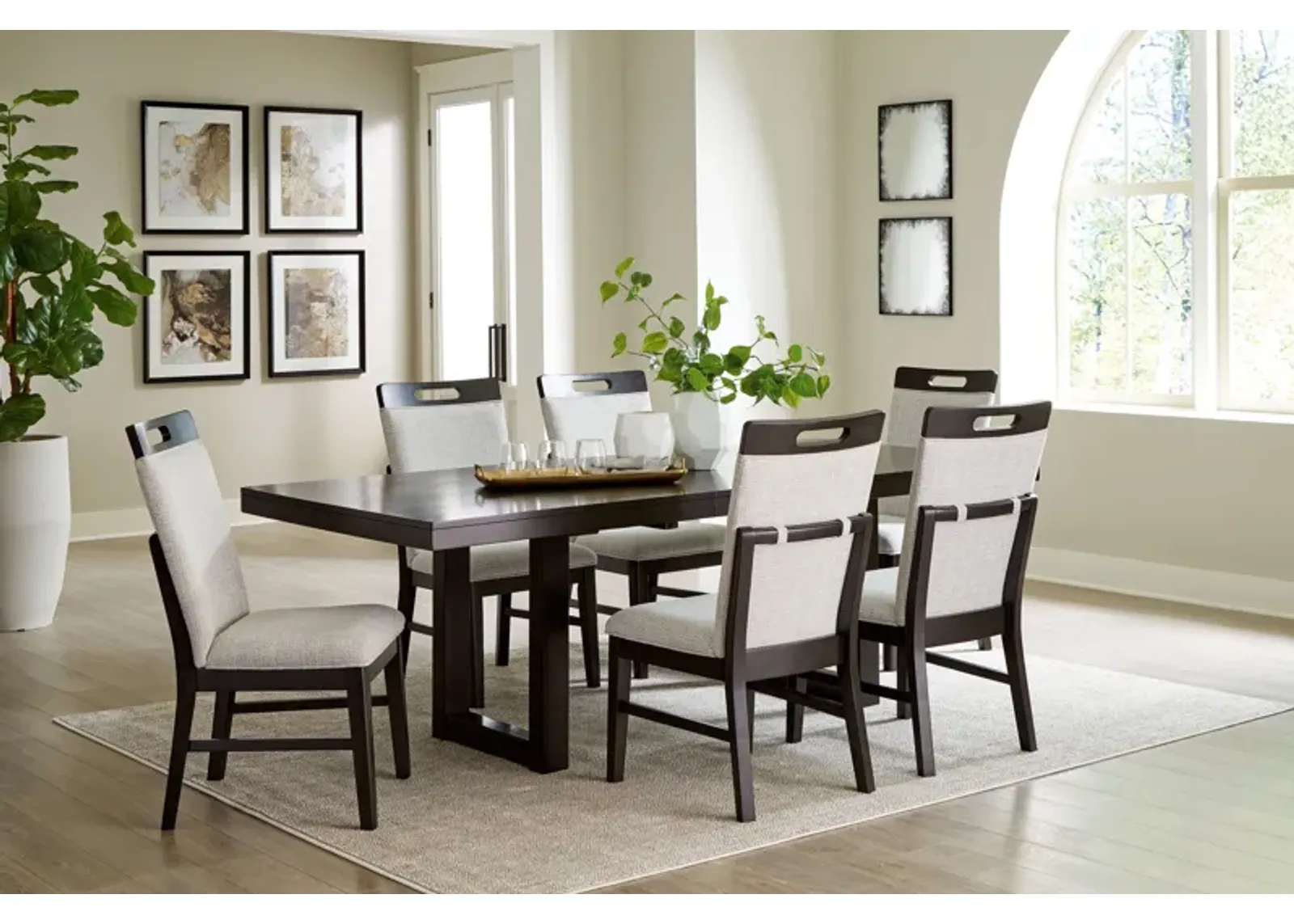 Neymorton - Dark Grayish Brown - 7 Pc. - Rectangular Extension Table, 6 Side Chairs