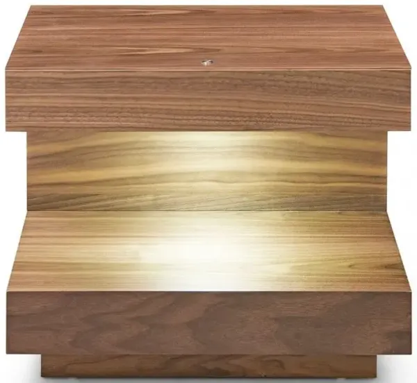 Nightstand Contemporary With 1 Drawer And LED Light - Walnut