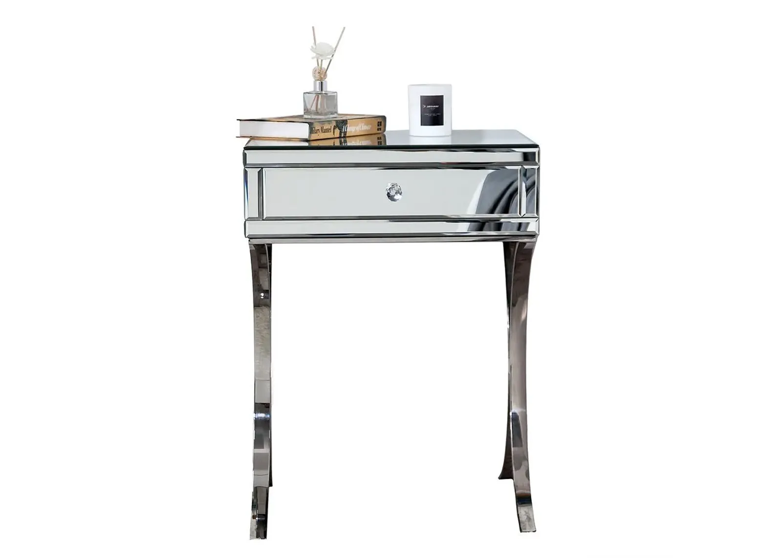 Mirrored Nightstand With 1 Drawer - Silver Finish