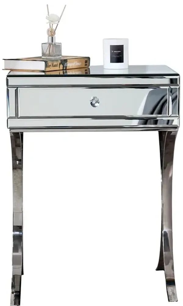 Mirrored Nightstand With 1 Drawer - Silver Finish