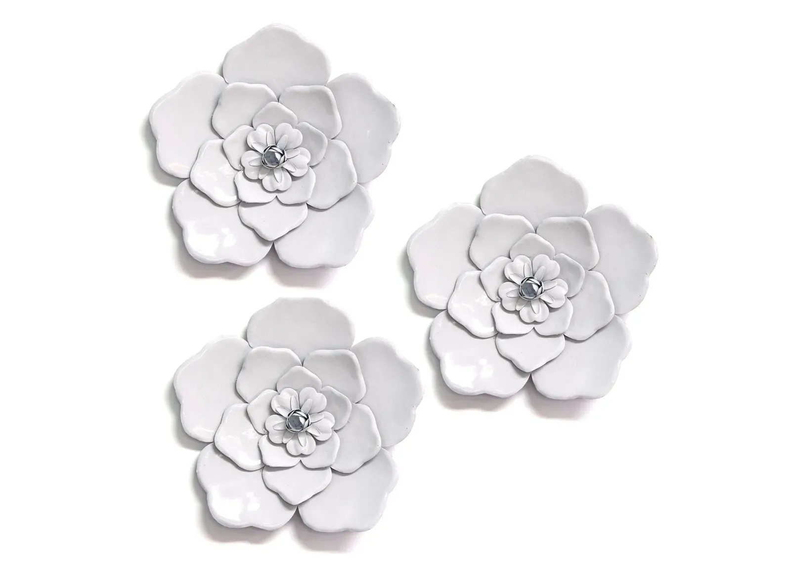 Alluring Flowers Wall Art (Set of 3) - White - Metal