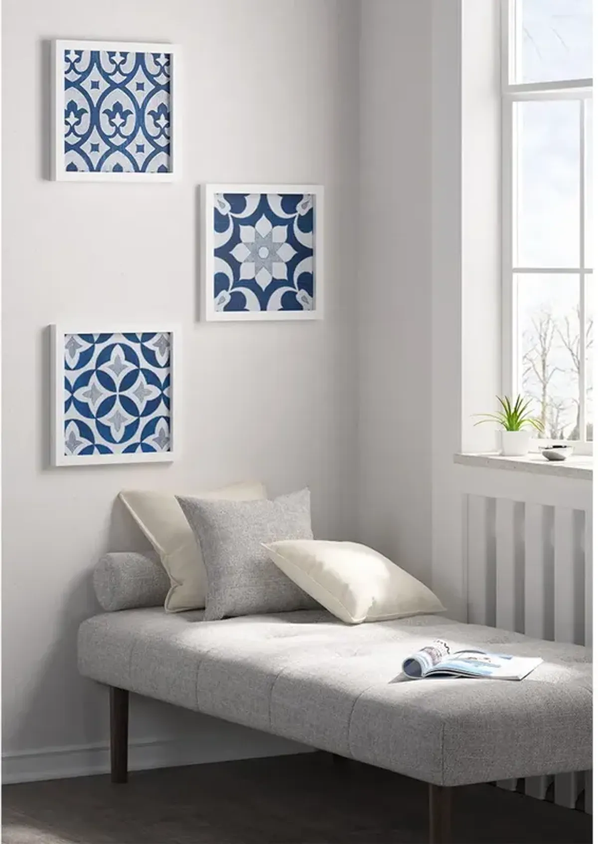 Ornos Tiles - Printed Framed Wall Decor (Set of 3) - Navy