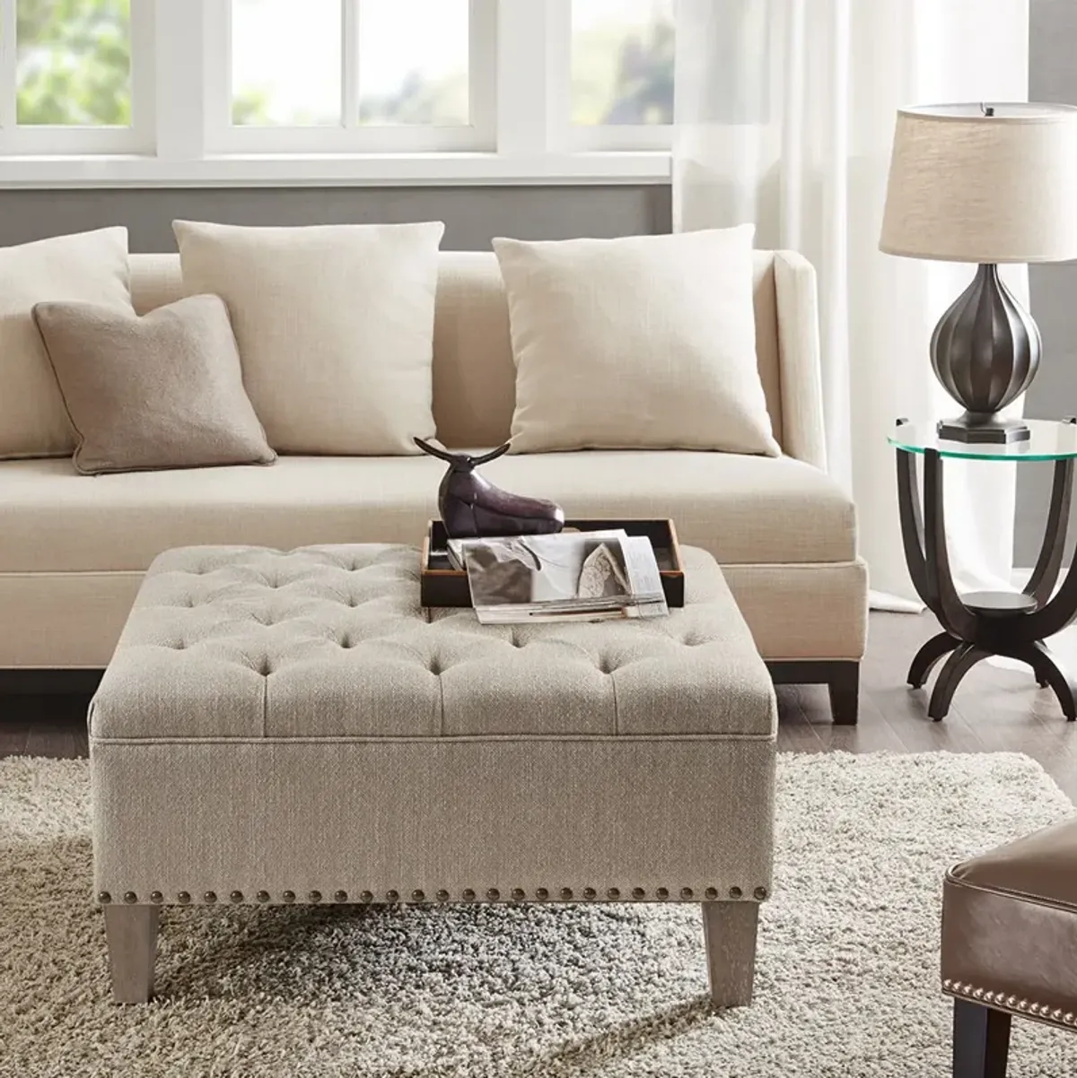 Lindsey - Tufted Square Cocktail Ottoman - Taupe