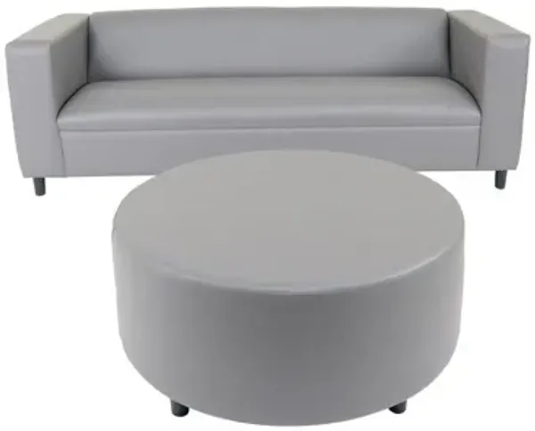 Sofa With Ottoman 84" - Gray Faux Leather And Black