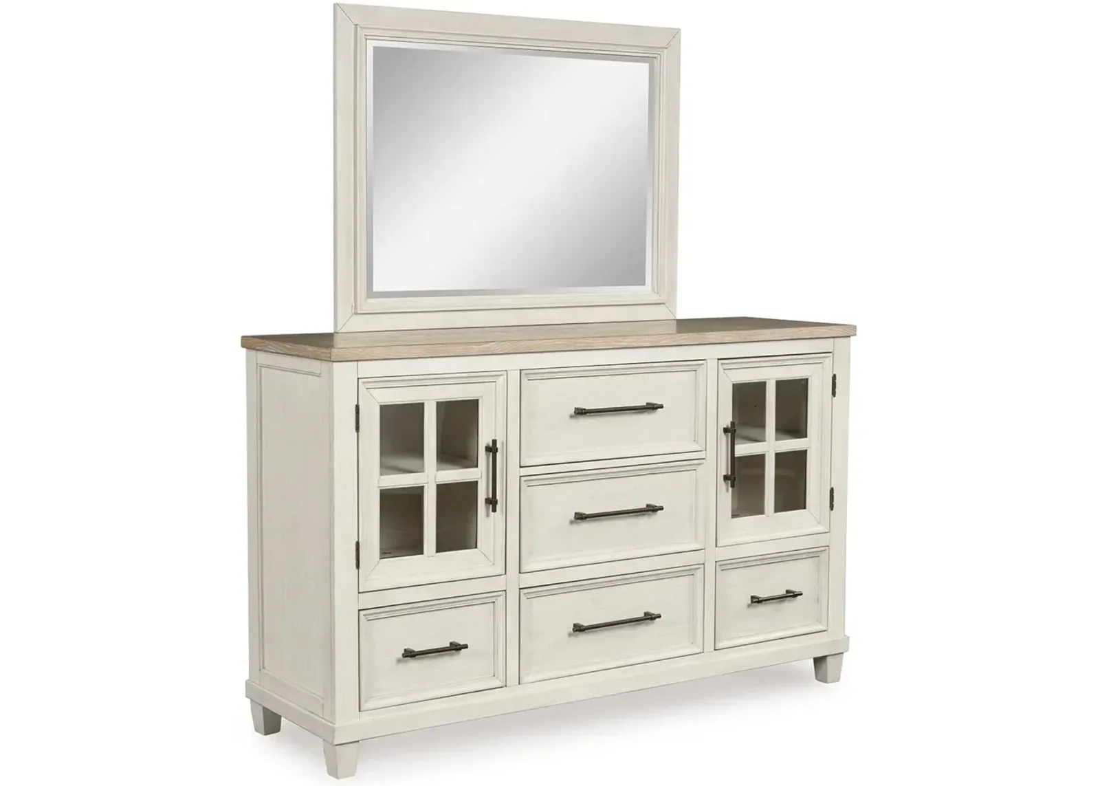 Shaybrock - Antique White / Brown - Dresser And Mirror