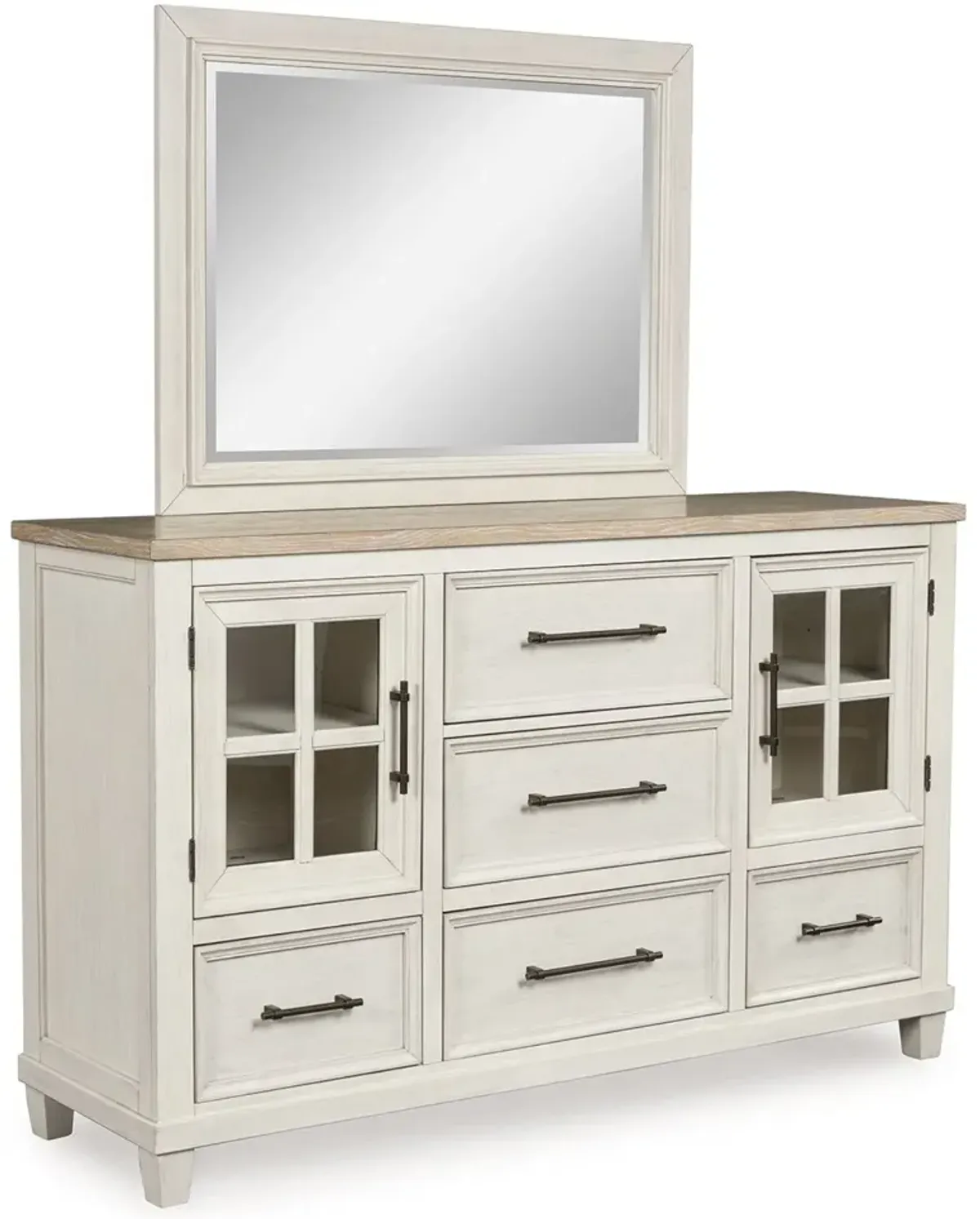 Shaybrock - Antique White / Brown - Dresser And Mirror