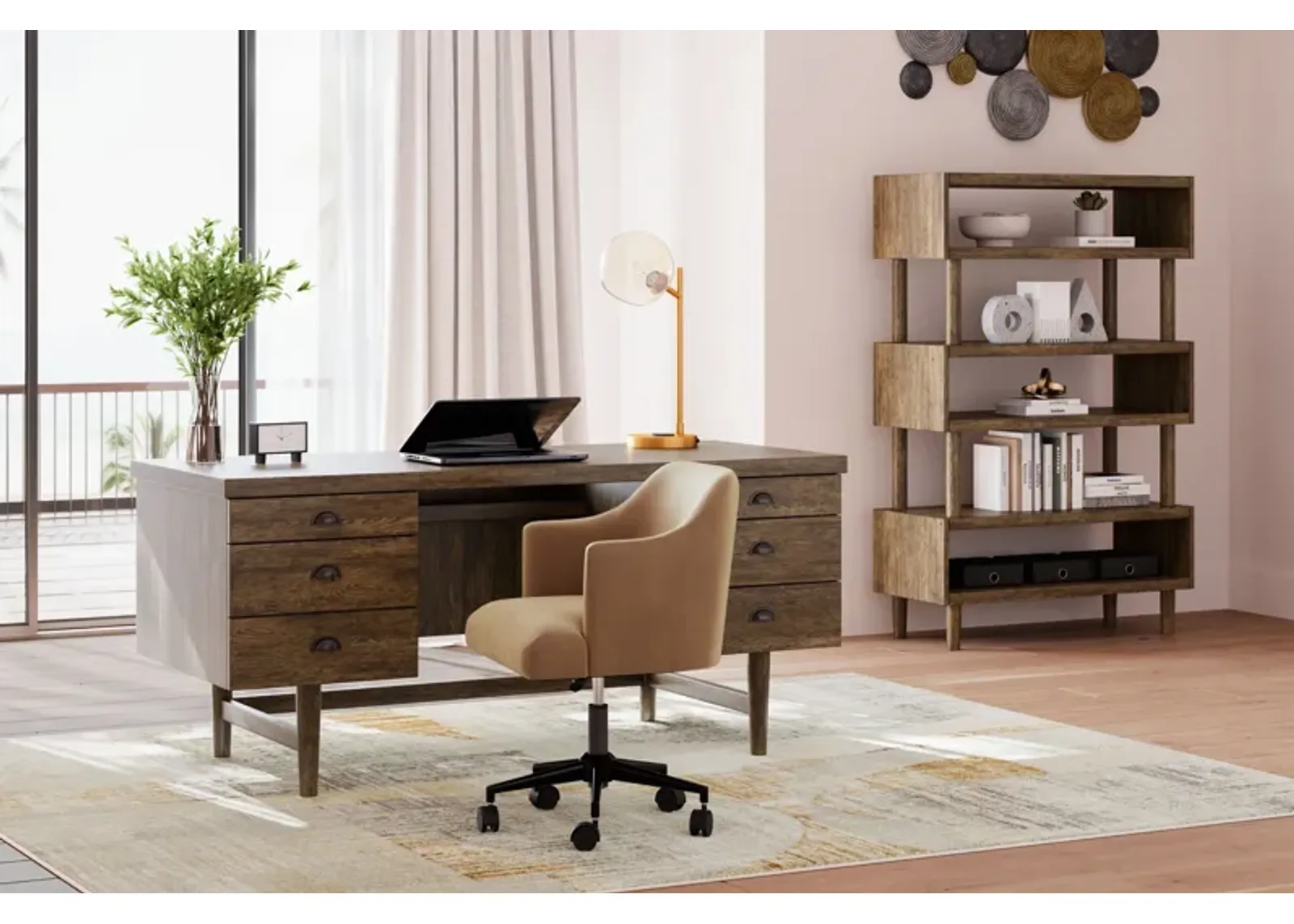 Austanny - Warm Brown - 3 Pc. - Home Office Desk, Chair, Bookcase