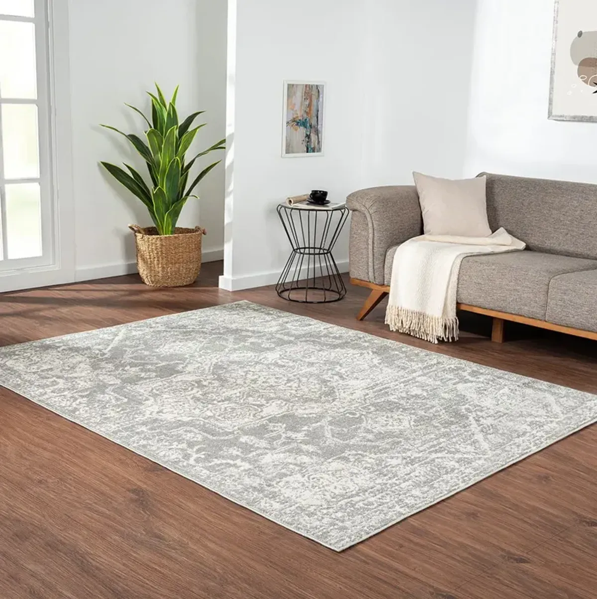 Asher - Distressed Medallion Woven Area Rug - Gray
