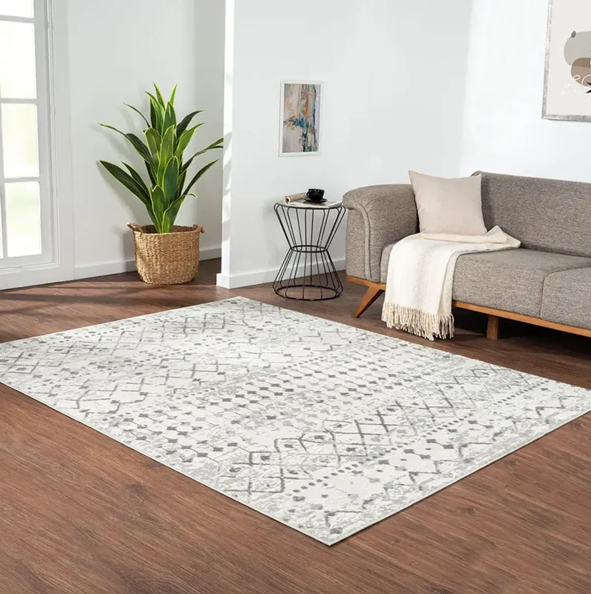 Hannah - Moroccan Global Woven Area Rug - Light Gray/Cream