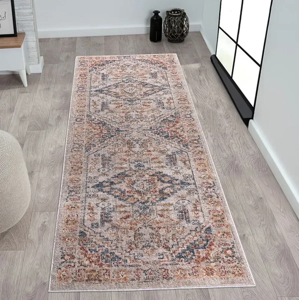Jasmine - Vintage Medallion Woven 3' x 8' Area Rug - Orange Multi