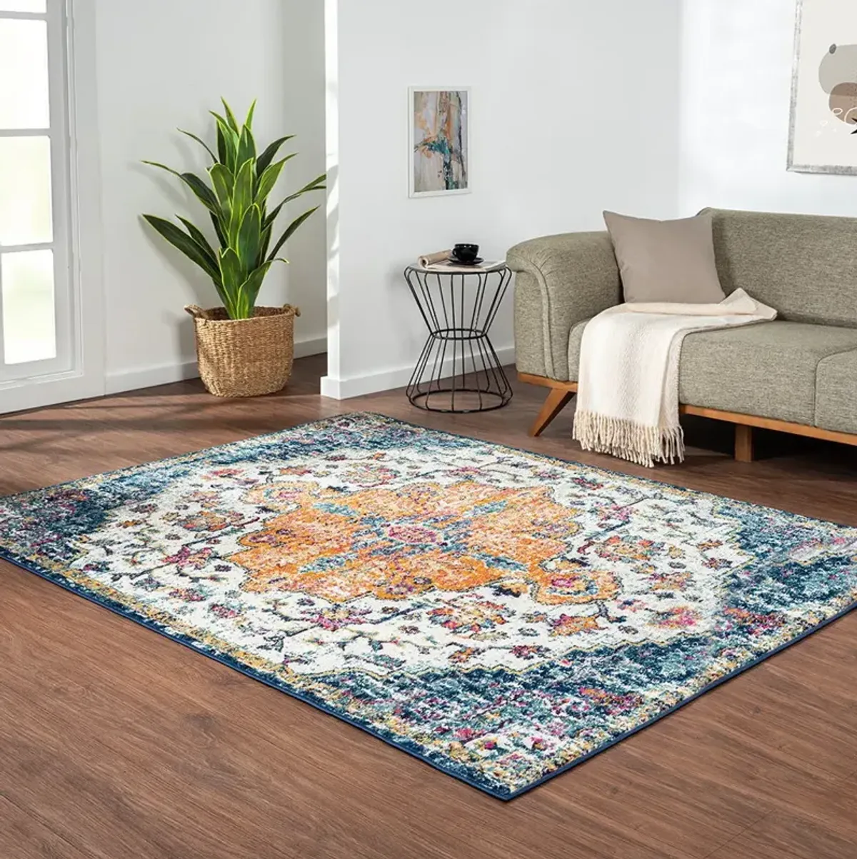 Mateo - Boho Medallion Woven 6' x 9' Area Rug - Blue Multi